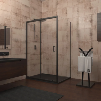 Душевой угол раздвижной прямоугольный RV046B-115120-01-C5 1150х1200х1950 Цвет профиля Чёрный  Стекло Прозрачное Veconi