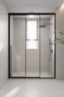 Душевая дверь раздвижная 1500x2000 цвет профиля Чёрный матовый стекло прозрачное PR3/R-150-01-B-C4 Premium Veconi