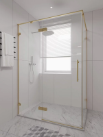 Душевой угол распашной 1400х1000x2000 цвет профиля Золото брашинг стекло прозрачное осветленное AL-SP-140100-00-G-C4 Premium Veconi