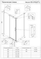 Душевой угол раздвижной прямоугольный RV070G-13090-01-C4 1300х900х1950 Цвет профиля Брашированное золото Стекло Прозрачное Veconi